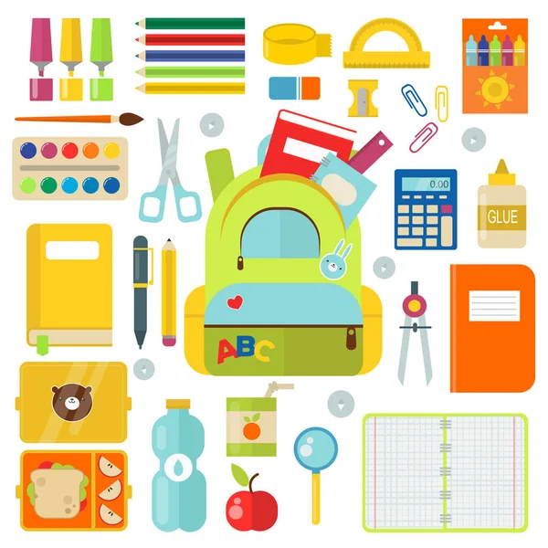 School supplies vector illustration isolated on white — Stock Vector