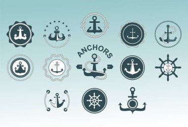 Çapa Denizcilik sembolleri vektör rozetleri.
