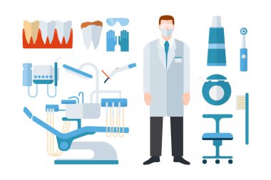 Diş hekimi ve stomatology ekipman vektör çizim.