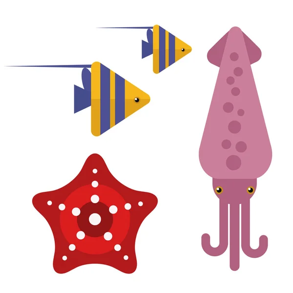 Tintenfisch Farbe Meer Tiere Design flache Vektor Illustration. — Stockvektor