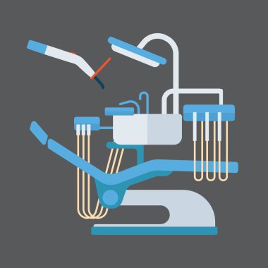 Dişçi koltuğu stomatology ekipman vektör çizim.