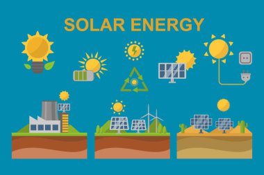 Güneş güneş enerjisi güç elektrik teknoloji vektör.
