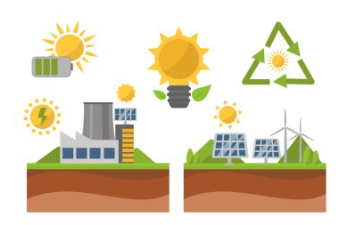 Güneş güneş enerjisi güç elektrik teknoloji vektör.