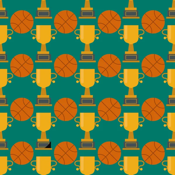 Laranja bola de basquete e copo de ouro sem costura padrão vetor ilustração . — Vetor de Stock