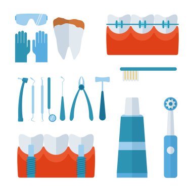 Diş hekimi stomatology ekipman vektör çizim.