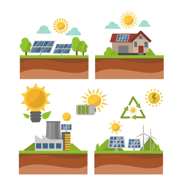 Sol energía solar energía eléctrica tecnología vector . — Archivo Imágenes Vectoriales