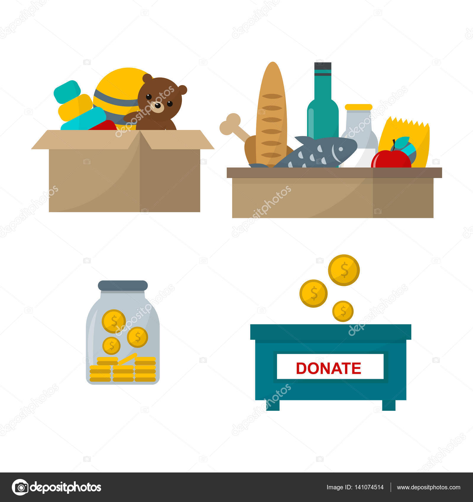 Cat in please donate to animals box cartoon vector illustration