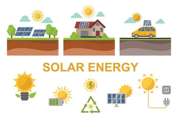 Energia solar energia solar eletricidade tecnologia vector . — Vetor de Stock