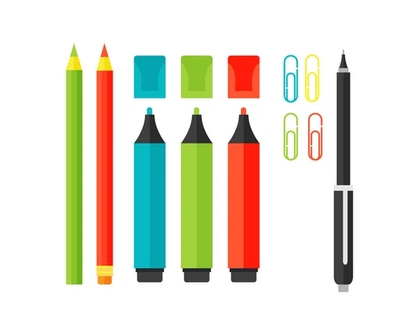 Illustrazione vettoriale degli evidenziatori colorati del rifornimento scolastico del marcatore . — Vettoriale Stock