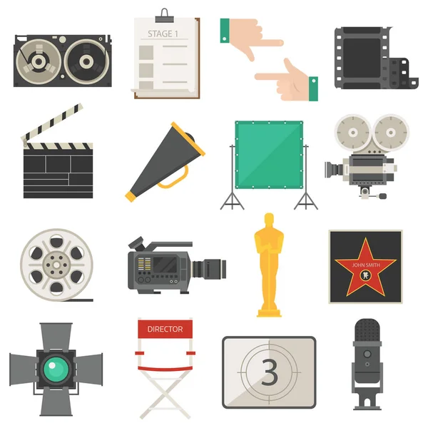 Iconos de símbolos de cine vector conjunto ilustración . — Vector de stock