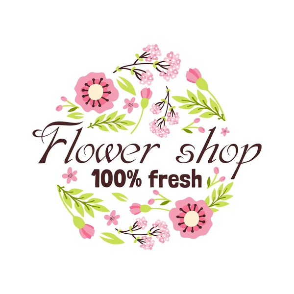 Insignia de la tienda floral marco decorativo plantilla vector ilustración . — Vector de stock