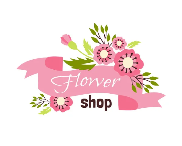 Floral shop badge decorative frame template vector illustration. — Stock Vector