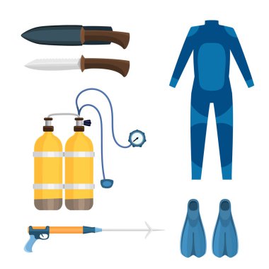 Balık avı dalış ekipmanları vektör set.