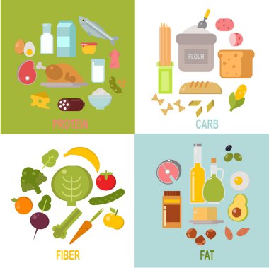 Sağlıklı beslenme, protein yağ karbonhidrat dengeli beslenme vektör
