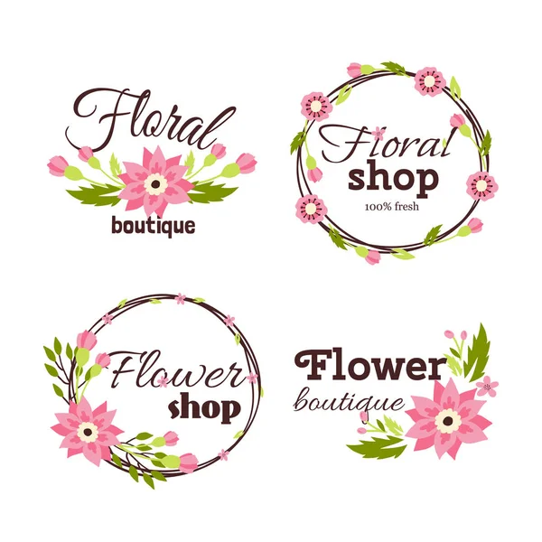 Floral shop badge decorative frame template vector illustration. — Stock Vector