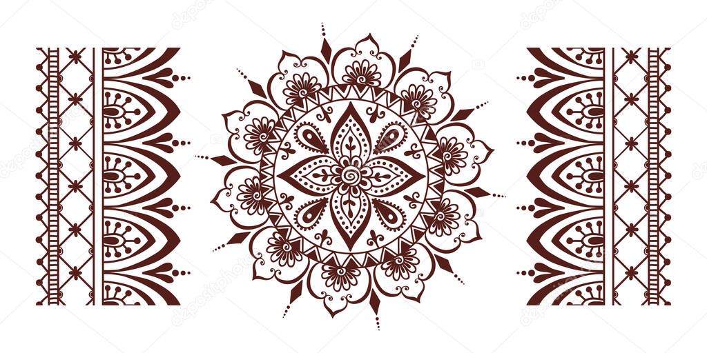 Henna tattoo mehndi flower template vector illustration.