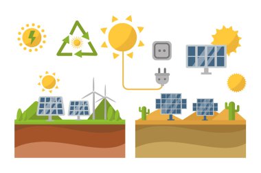 Güneş güneş enerjisi güç elektrik teknoloji vektör.