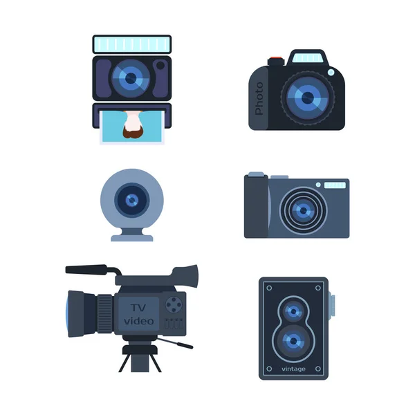 Fotografia equipamento digital câmera vetor ilustração . —  Vetores de Stock