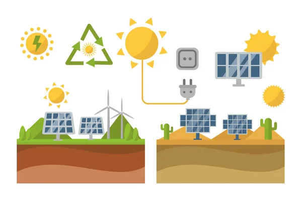 太陽太陽エネルギー発電電力技術ベクトル. — ストックベクタ