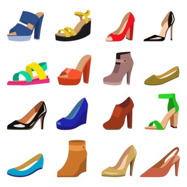 Düz tasarlamak vektör kümesi Bayan Ayakkabı.