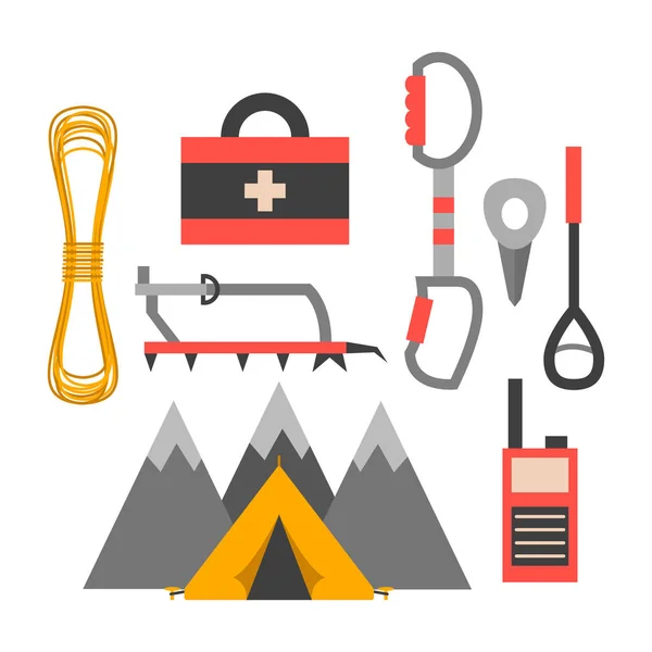 Conjunto de vetores de equipamentos de trekking de escalada . —  Vetores de Stock