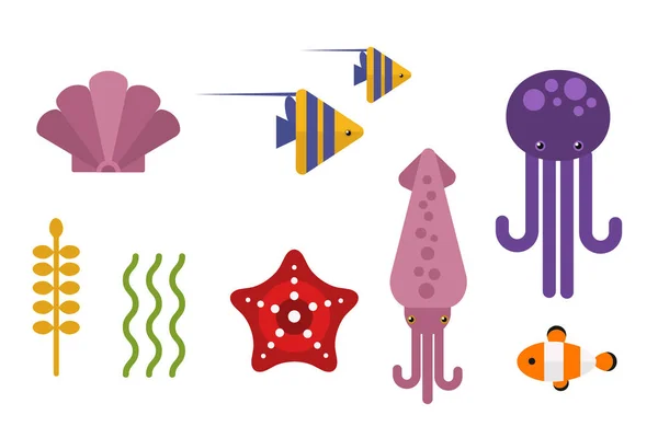 Moře zvířata mořského života charakter vektorové ilustrace. — Stockový vektor