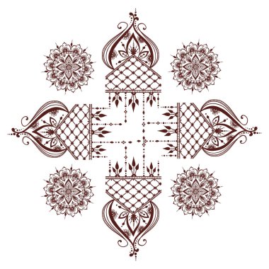 Kına dövme mehndi çiçek şablon vektör çizim.