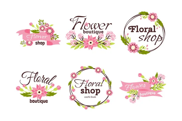 Insignia de la tienda floral marco decorativo plantilla vector ilustración . — Vector de stock