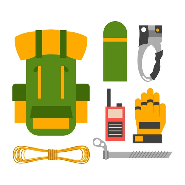 Conjunto de vetores de equipamentos de trekking de escalada . — Vetor de Stock