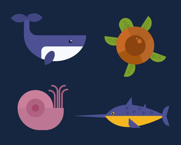 Moře zvířata mořského života charakter vektorové ilustrace. — Stockový vektor