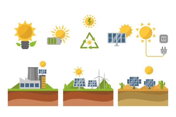 Sol energía solar energía eléctrica tecnología vector . — Archivo Imágenes Vectoriales