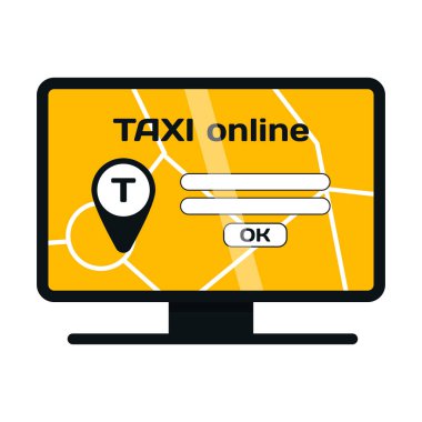 Bilgisayar online taksi vektör çizim.