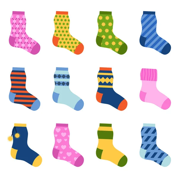 Flaches Design bunte Socken Set Vektor Illustration. — Stockvektor