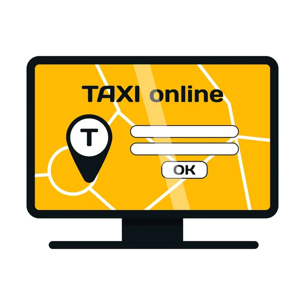 Computador online táxi vetor ilustração . — Vetor de Stock