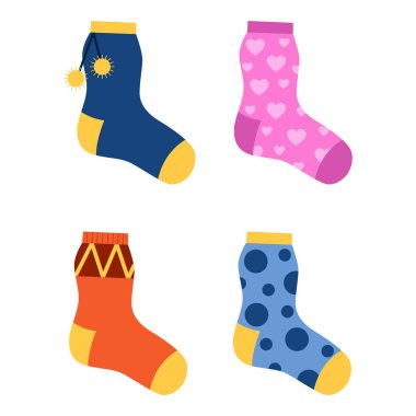 Flat design colorful socks set vector illustration. clipart