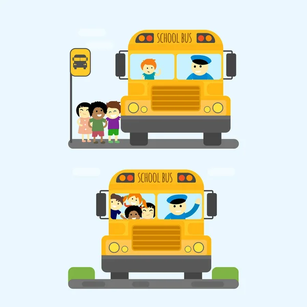 Autobús escolar niños transporte vector ilustración . — Archivo Imágenes Vectoriales