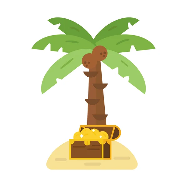 Hazine sandığı ve yeşil palmiye ağacı vektör çizim. — Stok Vektör