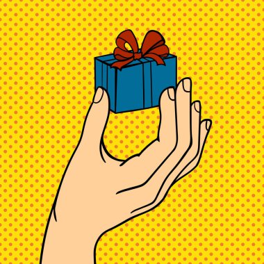 Pop art el hediye kutusu vektör çizim ile.