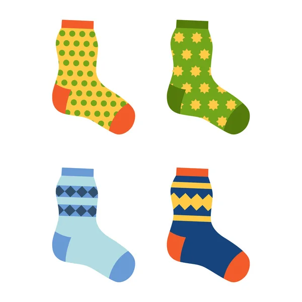 Επίπεδη σχεδίαση πολύχρωμο κάλτσες σετ Vector εικονογράφηση. — Διανυσματικό Αρχείο