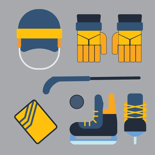 Vector uniforme de hockey y accesorio en estilo plano . — Vector de stock