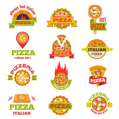 Teslimat pizza logo rozet vektör çizim ayarla.