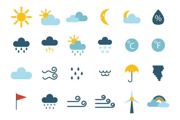 Set klimaat voorspelling weer iconen vector. — Stockvector