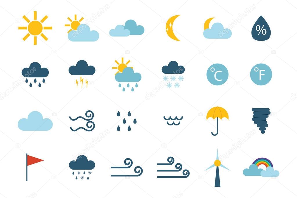 Set of climate forecast weather icons vector.