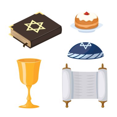 İzole hanukkah dini tasarım ve sinagog Fısıh Tevrat menorah tatil Yahudi vektör çizim Yahudilik kilise geleneksel semboller Icons set.