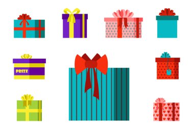 Hediye kutusu yıldönümü Olay saten tebrik nesne şerit ve yay ile Sevgililer kağıt paket Festival parti sarma vektör çizim alışveriş izole.