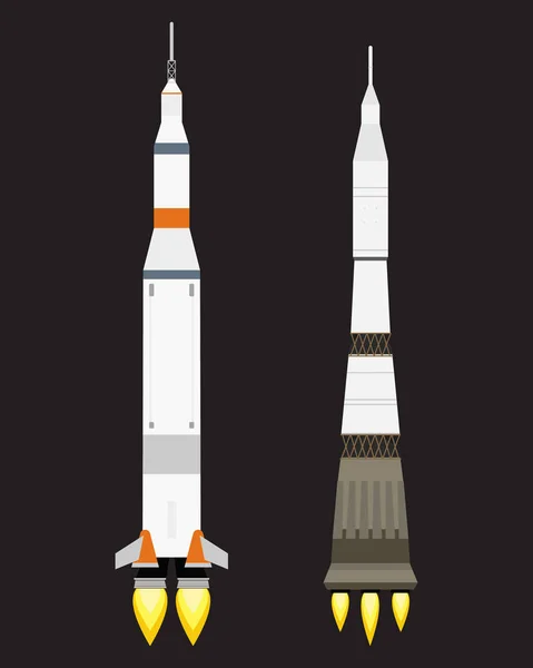 Diseño de dibujos animados de cohetes de nave de tecnología vectorial para el producto de innovación de inicio y la exploración gráfica de lanzamiento espacial de fantasía cosmos . — Vector de stock