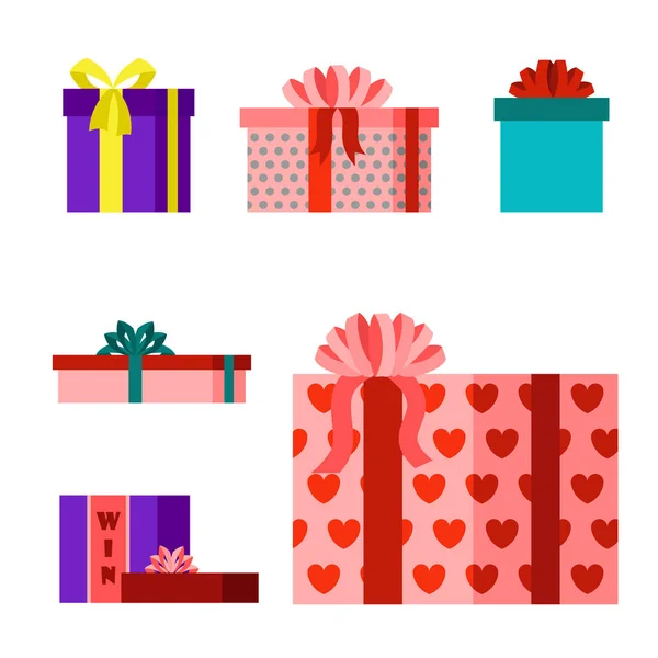 Подарункова коробка ювілейна подія сатиновий об'єкт привітання зі стрічкою та бантом ізольований паперовий пакет валентинки святкова вечірка упаковка для покупок Векторні ілюстрації . — стоковий вектор