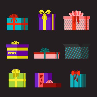 Hediye kutusu yıldönümü Olay saten tebrik nesne şerit ve yay ile Sevgililer kağıt paket Festival parti sarma vektör çizim alışveriş izole.