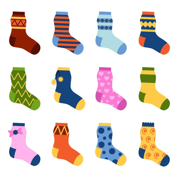 Ensemble de chaussettes plates colorées Illustration vectorielle . — Image vectorielle