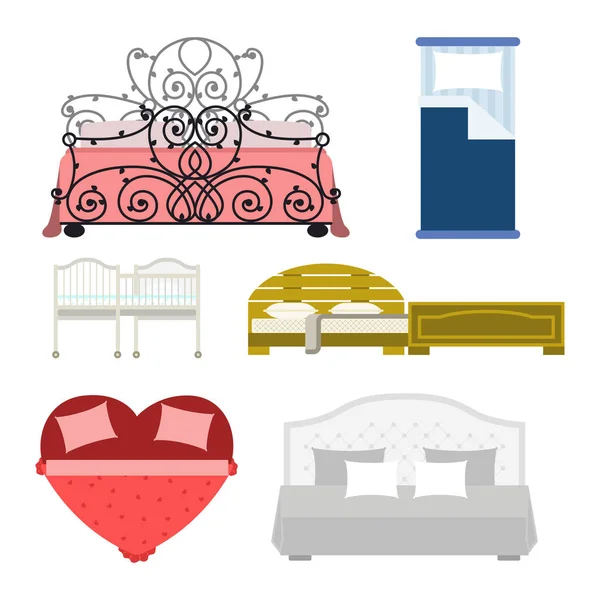空撮のベッドやインテリア ルーム快適なホーム リラクゼーション アパート ベクトルのイラストを配したと排他的な睡眠家具デザインのベッドルーム. — ストックベクタ